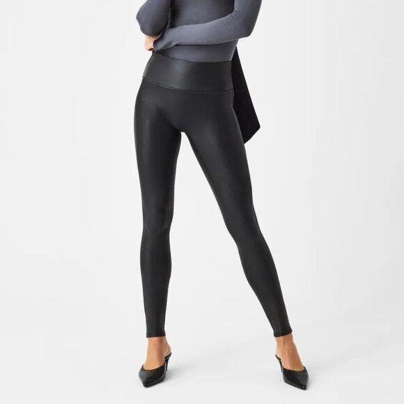 SPANX Faux Leather Leggings Black 2437Q Size Small Petite - Picture 1 of 9
